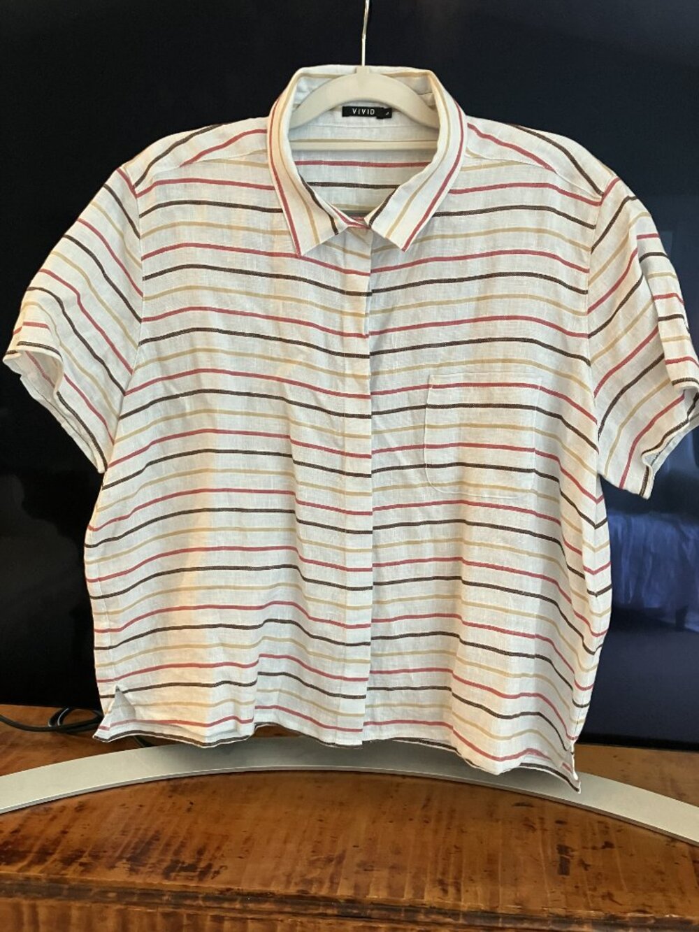 Vivid Striped 100% Linen Buttonup Shirt, Sz Large (ptp=23", length=23")